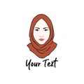 Hijab Logo. Young Lovely Muslim Girl Flat Design Logo Vector