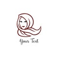 Hijab Logo Young Lovely Muslim Girl Flat Design Logo Vector, Template