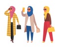 Hijab muslim woman. Arab modern fashion. Vector people