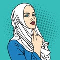 Hijab Muslim Woman Pop Art Comics Style Vector Illustration