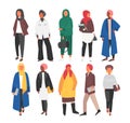 Hijab Muslim Woman set. Covered arab islamic fashion. Vector people. Royalty Free Stock Photo