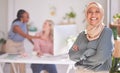 Hijab, senior business manager and woman portrait of a muslim ceo happy about office teamwork. Proud web marketing Royalty Free Stock Photo