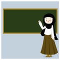 hijab teacher woman female Muslim teacher teaching in front of black board