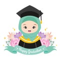 Cute muslim woman student graduation cartoon character