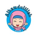 Hijabi girl cute social media stickerin blue color