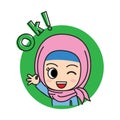 Hijabi girl cute social media sticker in green color