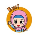 Hijabi girl cute social media stickerin orange color