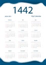 Hijri islamic calendar 1442. Vector celebration template with week starting on sunday on simple background. Flat minimal