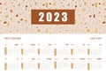 Hijri islamic and gregorian calendar 2023. From 1444 to 1445 vector template with venetian terrazzo texture. Week