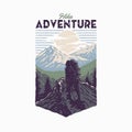 Hike adventure t shirt graphic design, hand drawn line style with digital color