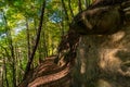 Hike at the golden hour to the famous Heidenhoehlen near Stockach on Lake Constance