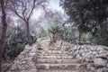 Hike in the Jerusalem Mountains, ancient stairs leading to an ancient and large pool. Winter, sataf reserve.