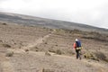 hike on the kilimanjaro in tanzania. Path between Barranco and Karanga Camp. Mountaineering and adventure in Africa.