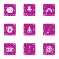 Hike photo icons set, grunge style