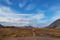 Hike in polar tundra