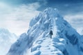 landscape winter adventure hiking snow nature mountain sport blizzard group. Generative AI.