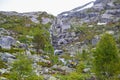 Trolltunga hike, Lake Ringedalsvatnet, Norway, Beautiful scandinavian landscape, Scandianavia, summer nature. Hike starts from Royalty Free Stock Photo