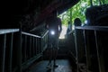 Hike to the cave. Ancient stone cave stalactites and stalagmites