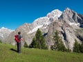 Hiker Admiring Mountain Landscape Around Mont Blan