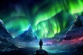 Hiker admiring the Northern Lights