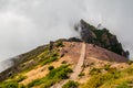 Hiker admiring Pico do Arierio, Ruivo, Madeira, Portugal, Europe Royalty Free Stock Photo