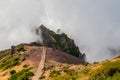 Hiker admiring Pico do Arierio, Ruivo, Madeira, Portugal, Europe Royalty Free Stock Photo