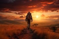 Hiker on an African hiking trail at sunset. Royalty Free Stock Photo
