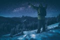 Hiker against starry night sky. Instagram stylisation Royalty Free Stock Photo