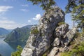 Hiker in the Alps mountain, hill Kleiner Schonberg. Austria