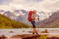 Hiker in Altai mountains