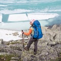 Hiker in Altai mountains