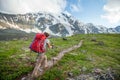 Hiker in Altai mountains, Russian Federation