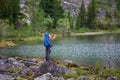 Hiker in Altai mountains