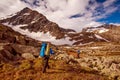 Hiker in Altai mountains