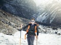 Hiker ascending Himalayas