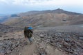 Hiker ascending Mulhacen in Sierra Nevada, Spain