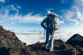 hiker in the beautiful landscape on mountain top Royalty Free Stock Photo