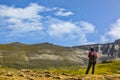 Hiker in the Circus of Troumouse - Pyrenees Mountains Royalty Free Stock Photo