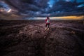 Hiker in Crater of the Moon National Monument Royalty Free Stock Photo