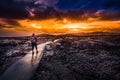 Hiker in Crater of the Moon National Monument Royalty Free Stock Photo