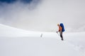 Hiker crosses Cho La pass in Khumbu valley, Nepal Royalty Free Stock Photo