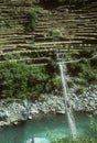 Hiker crossing bridge Royalty Free Stock Photo