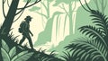 Hiker in Dense Tropical Forest. Adventure Wilderness Vector Scene, vector design Generative AI Royalty Free Stock Photo