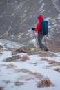 A hiker descending on Ben Starav at Glen Etive in the Scottish highlands