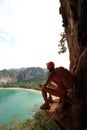 hiker enjoy the view on mountain top cliff Royalty Free Stock Photo