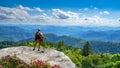 Hiker enjoying beautiful mountain view on Blue Ridge Parkway