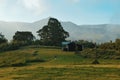 Cabin against a mountain background, Mount Kenya Royalty Free Stock Photo