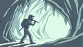 Hiker exploring a mysterious cave, embarking on an underground adventure, vector design Generative AI Royalty Free Stock Photo
