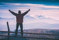 A hiker on a fence. Instagram stylisation Royalty Free Stock Photo