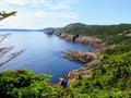 A hiker fist pumping while hiking the east coast trail off the coast of Newfoundland and Labrador, Canada. Royalty Free Stock Photo